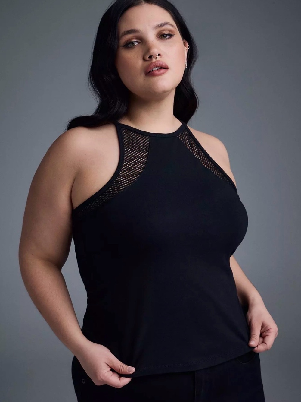 torrid Black Mesh-Panel High Neck Crop Tank Size 1